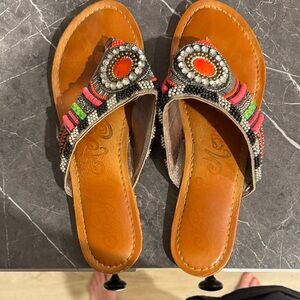 Naughty Monkey Beaded Sandals - Brown and Multicolor